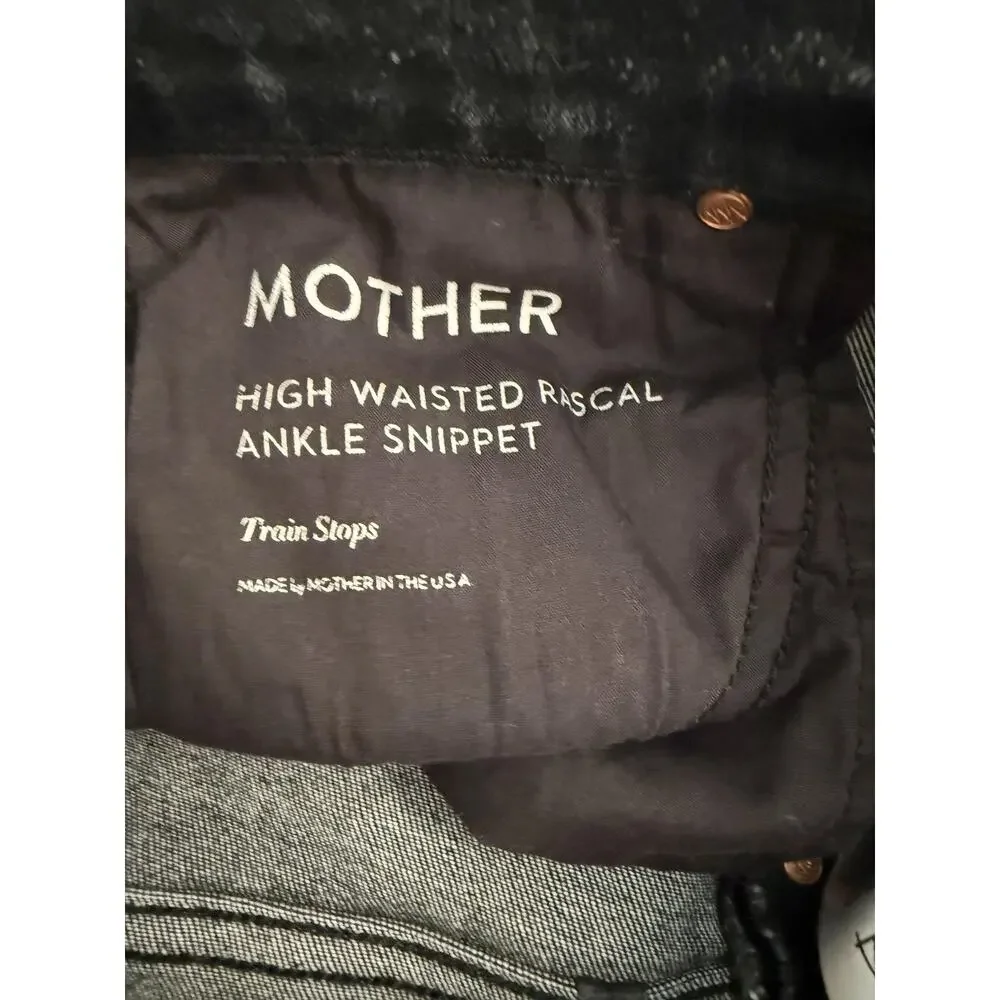 Mother Jeans Womens 24 Black High Waisted Rascal Ankle Snippet Train Stops Denim